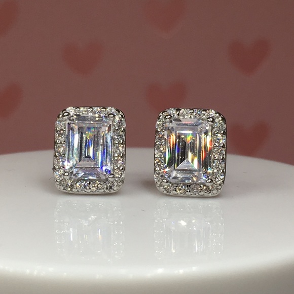 14k white gold emerald diamond 3 ct halo earrings - Picture 5 of 8